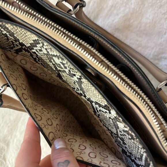 Beige Leather Guess Snakeskin Marysville Tote - Picture 13 of 15